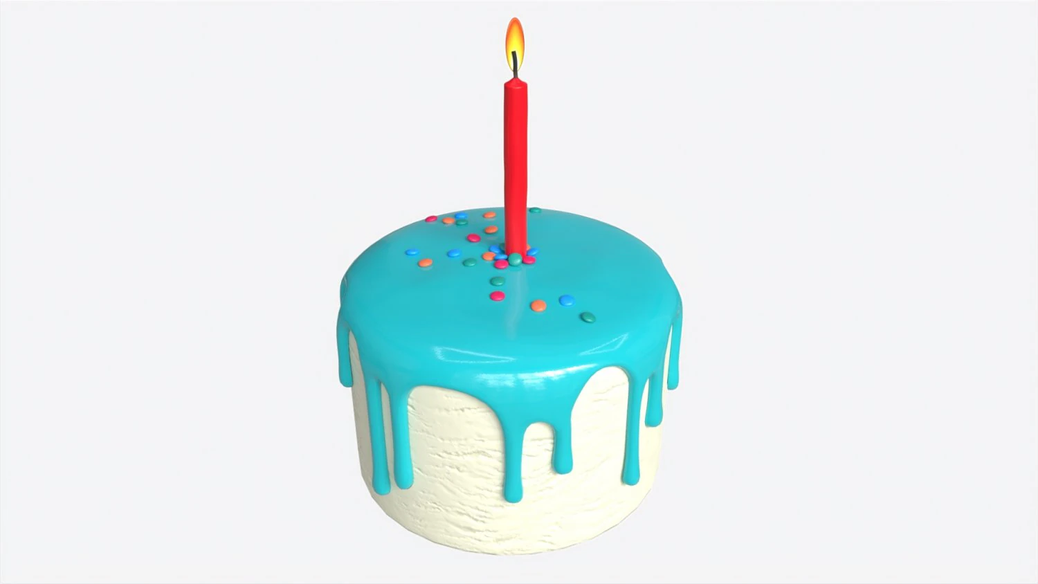 Birthday Cake With One Candle 3D Model .c4d .max .obj .3ds .fbx .stl .blend 