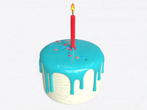 Bolo de anivers&aacute;rio com uma vela Modelo 3D