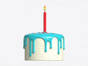 Birthday Cake With One Candle 3D Model