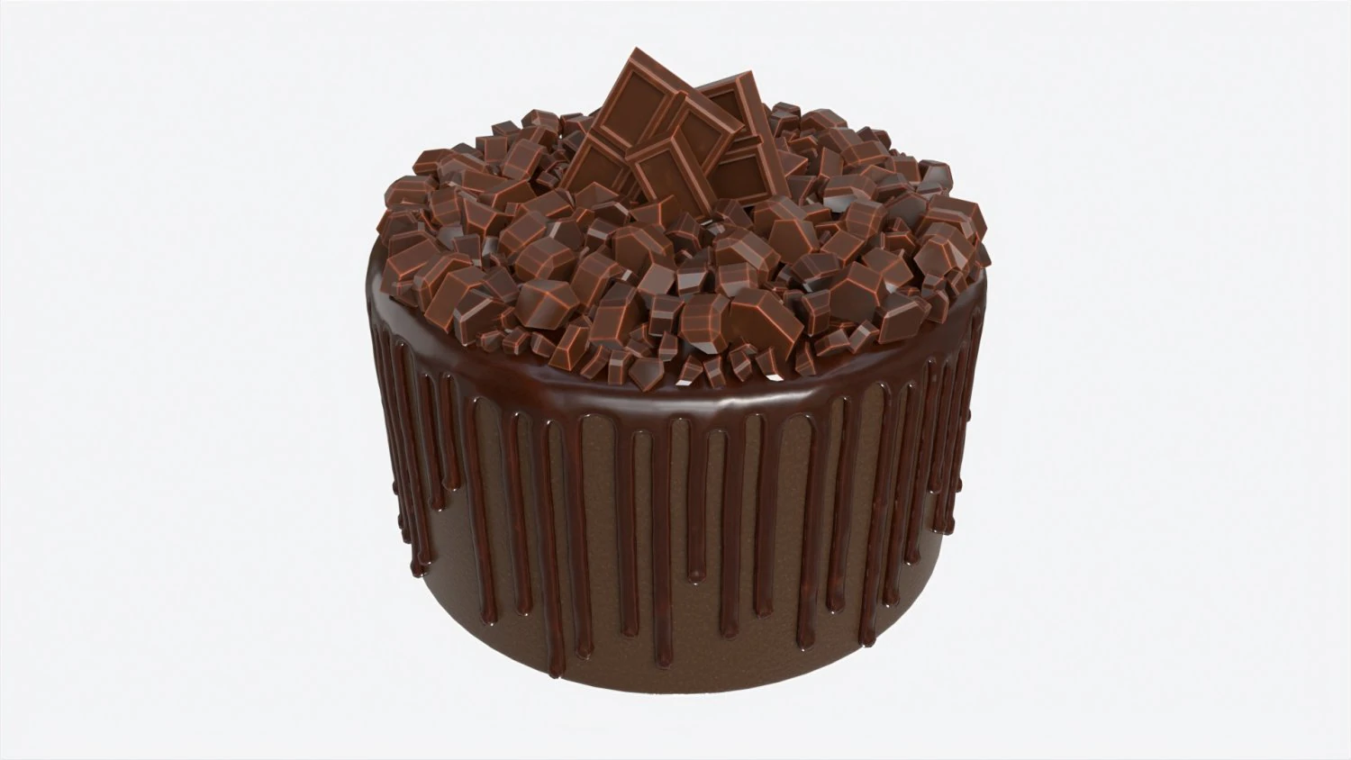 Chocolate Cake Decorated with Chocolate Pieces 3D Model .c4d .max .obj .3ds .fbx .stl .blend 