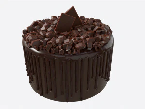 Chocolate Cake Decorated with Chocolate Pieces 3D Model
