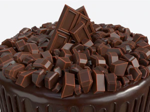 Chocolate Cake Decorated with Chocolate Pieces 3D Model