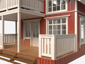 Classic Wooden Two Level House with Terrace 3Dモデル