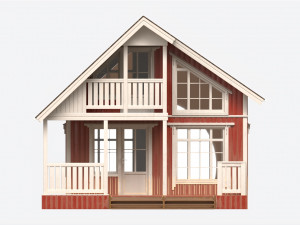 Classic Wooden Two Level House with Terrace 3Dモデル