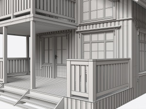 Classic Wooden Two Level House with Terrace 3Dモデル