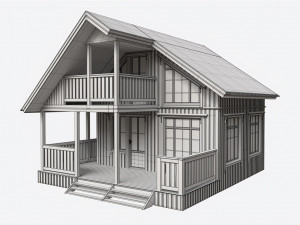 Classic Wooden Two Level House with Terrace 3Dモデル