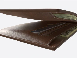 Leather Wallet for Men 02 with Banknotes 3D Model