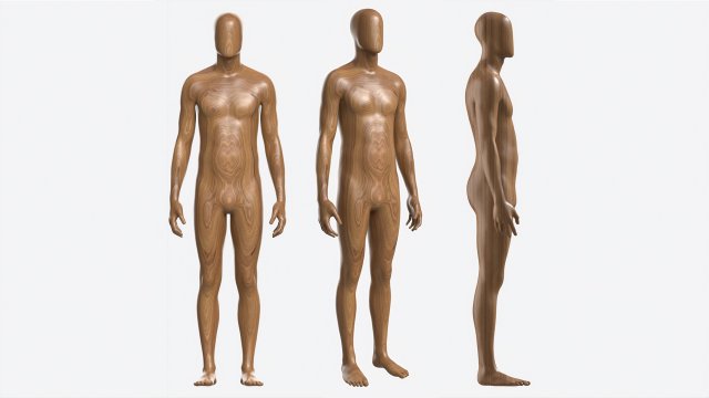 Male Full Body Mannequin Wooden Modelo 3D .c4d .max .obj .3ds .fbx .stl .blend 