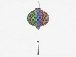 Oriental Traditional Hanging Silk Lantern 02 3D Model