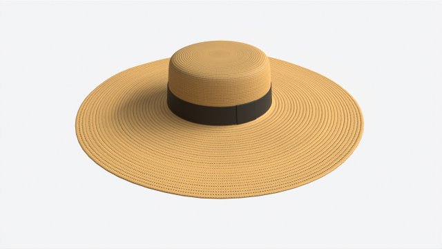 Wide Brim Straw Hat for Women 3D Модель .c4d .max .obj .3ds .fbx .stl .blend 
