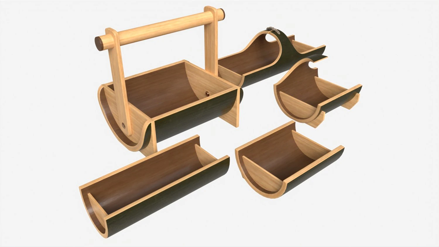 Japanese Bamboo Fruit and Snack Tray 3D Model .c4d .max .obj .3ds .fbx .stl .blend