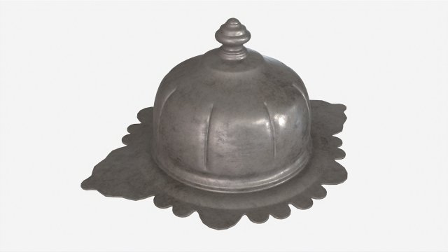 Old Metal Serving Butter Dish with Dome 3D Модель .c4d .max .obj .3ds .fbx .stl .blend 