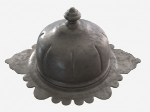 Old Metal Serving Butter Dish with Dome 3D Модель
