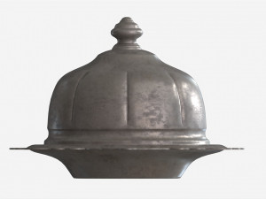 Old Metal Serving Butter Dish with Dome 3D Модель