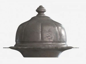 Old Metal Serving Butter Dish with Dome 3D Model