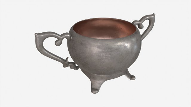 Old Metal Sugar Bowl 3D Model .c4d .max .obj .3ds .fbx .stl .blend 