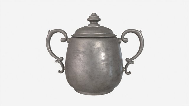 Old Metal Sugar Bowl with Lid 3D Model .c4d .max .obj .3ds .fbx .stl .blend 