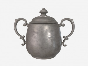 Old Metal Sugar Bowl with Lid 3D Model