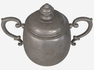 Old Metal Sugar Bowl with Lid 3D Model