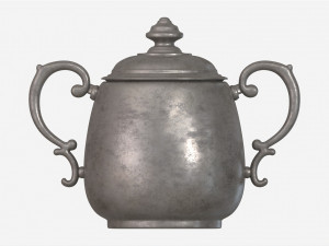Old Metal Sugar Bowl with Lid 3D Model