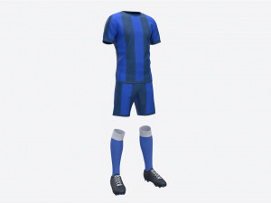 Soccer Uniform with Boots Blue Stripes 3D Model