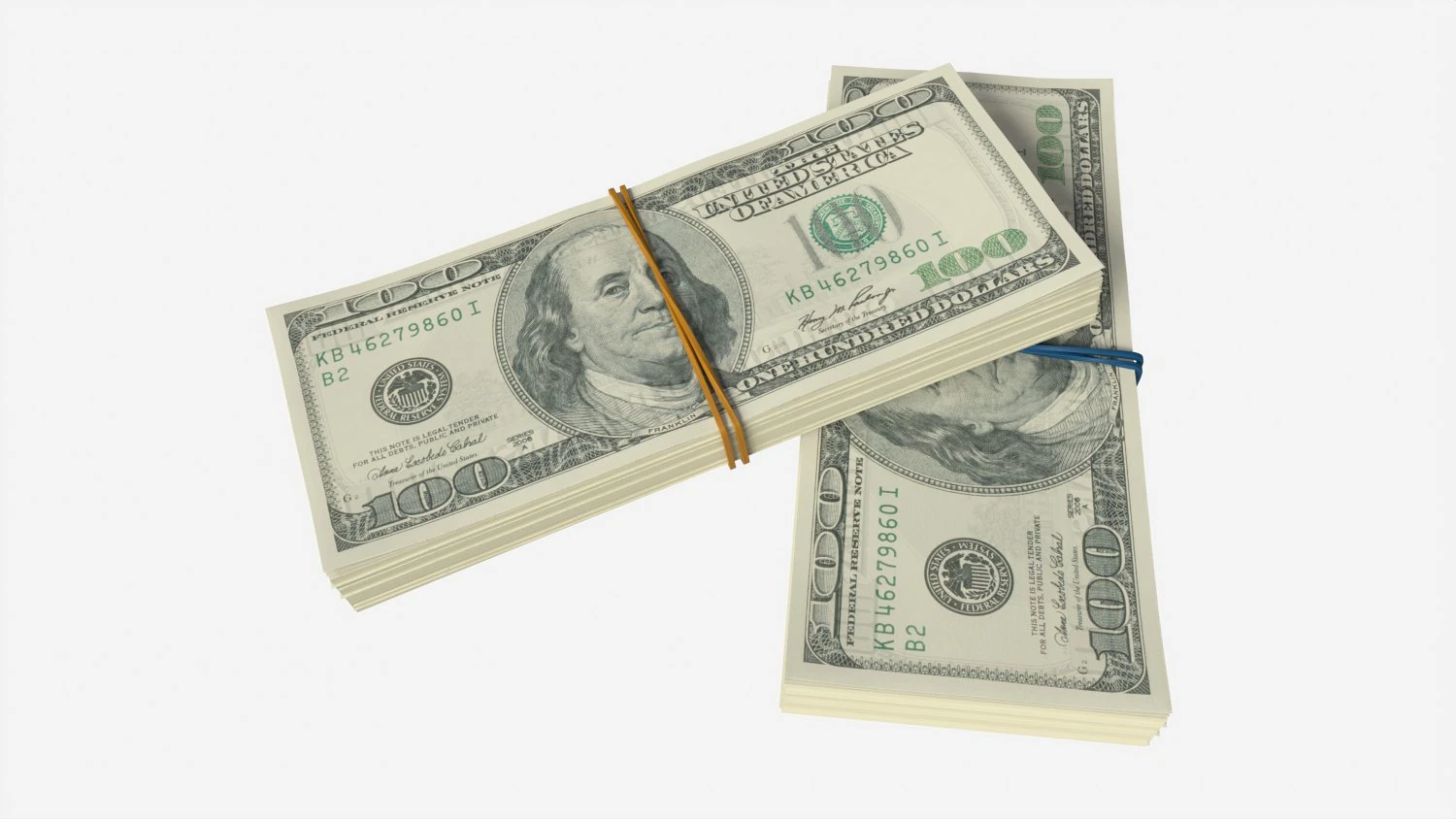 American dollar bundles tied with rubbers 3D Model .c4d .max .obj .3ds .fbx .stl .blend 