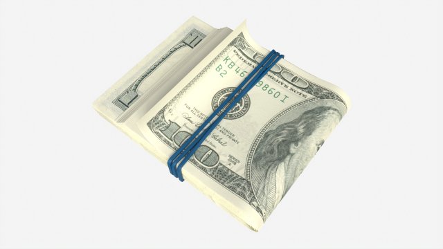 American dollar stack tied with rubber 3D Model .c4d .max .obj .3ds .fbx .stl .blend 