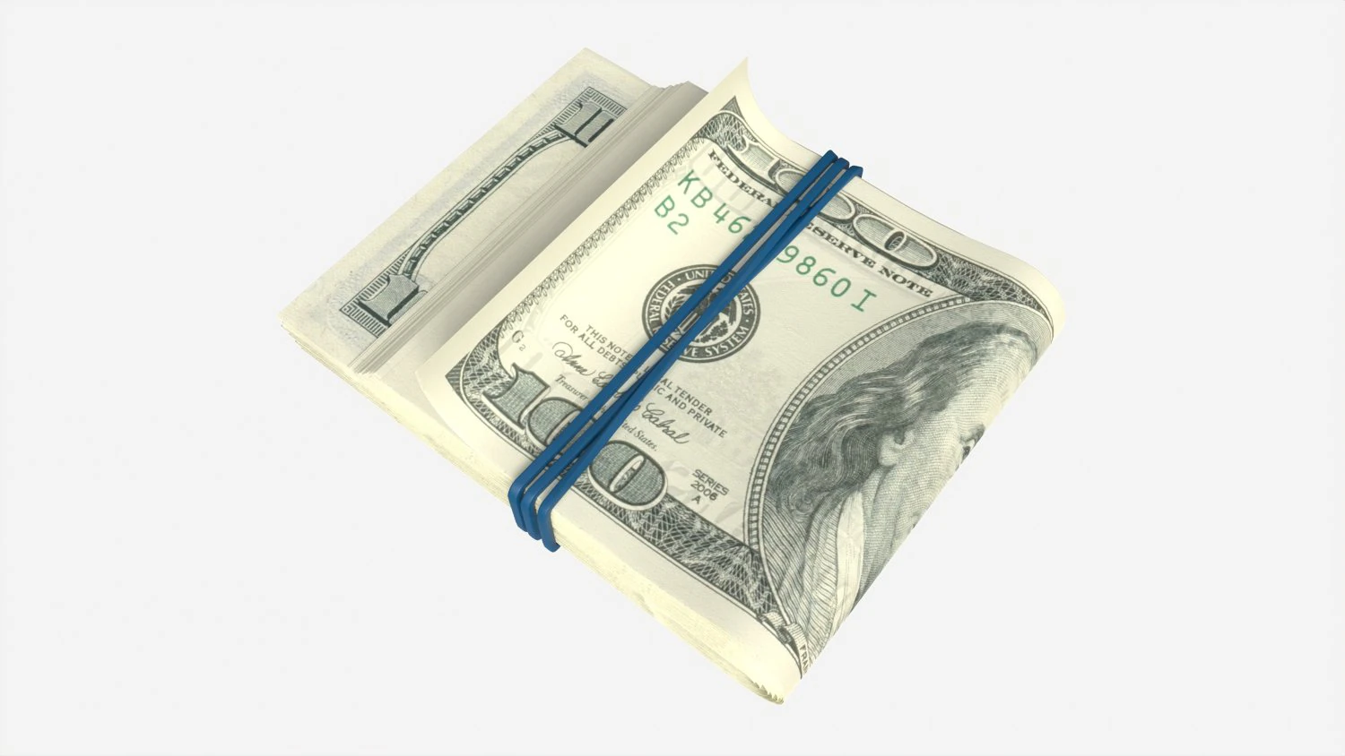 American dollar stack tied with rubber 3D Model .c4d .max .obj .3ds .fbx .stl .blend 