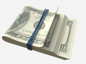 American dollar stack tied with rubber 3D Model
