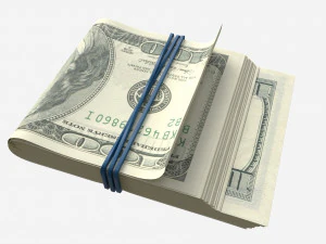 American dollar stack tied with rubber 3D Model