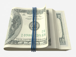 American dollar stack tied with rubber 3D Model