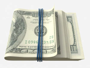 American dollar stack tied with rubber 3D Model