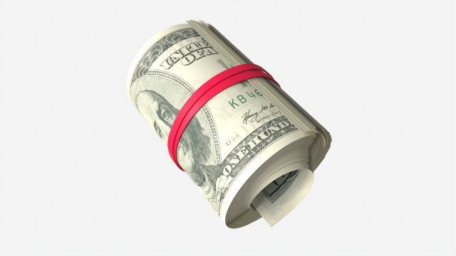 American dollars roll tied with rubbers 3D Model .c4d .max .obj .3ds .fbx .stl .blend 