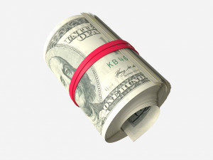 American dollars roll tied with rubbers 3D Model