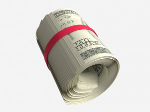 American dollars roll tied with rubbers 3D Model