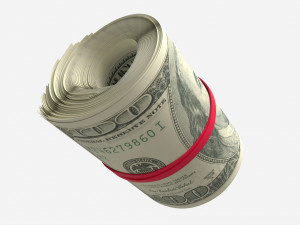 American dollars roll tied with rubbers 3D Model