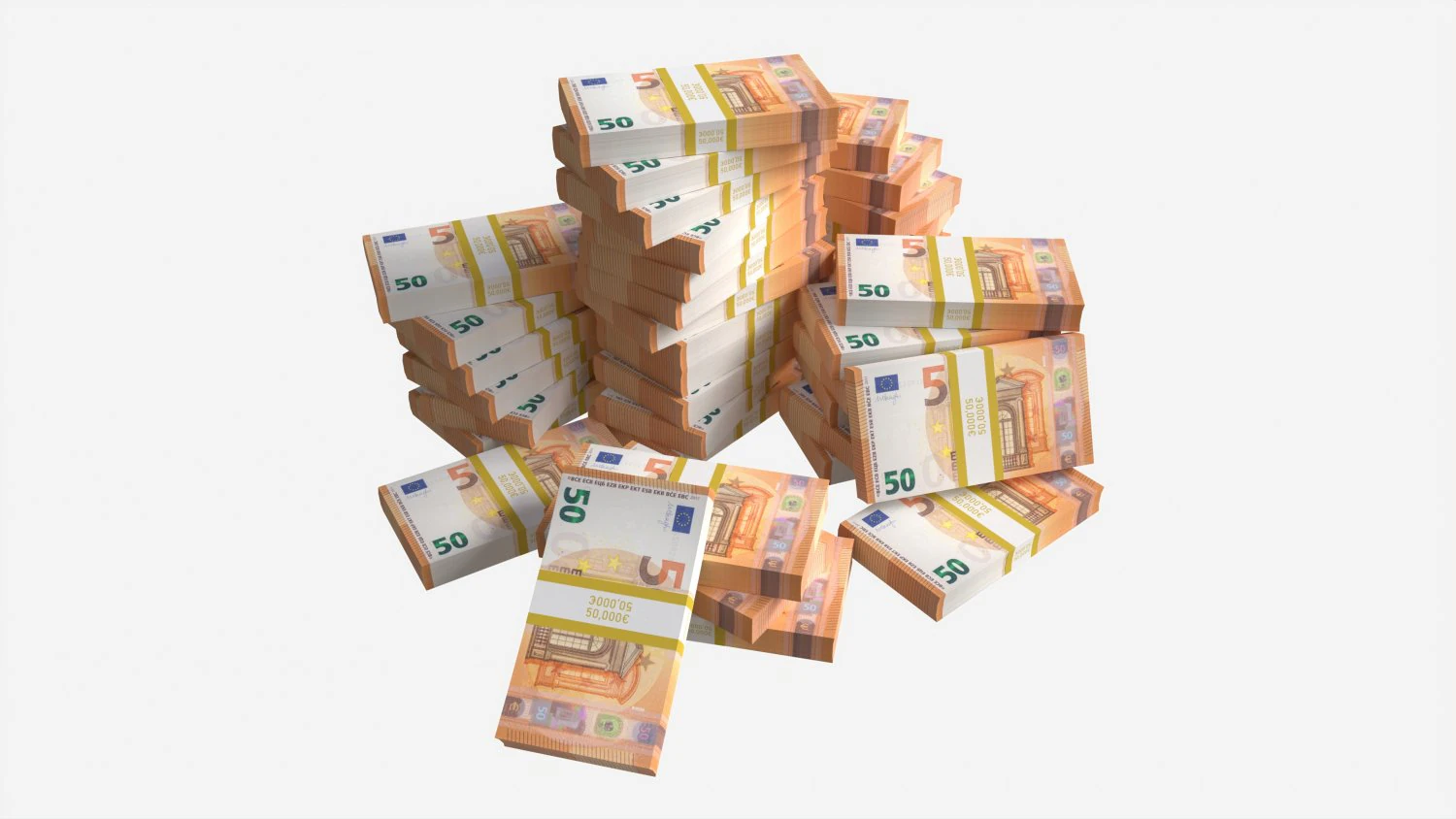 Euro banknote bundles large set 3D Model .c4d .max .obj .3ds .fbx .stl .blend