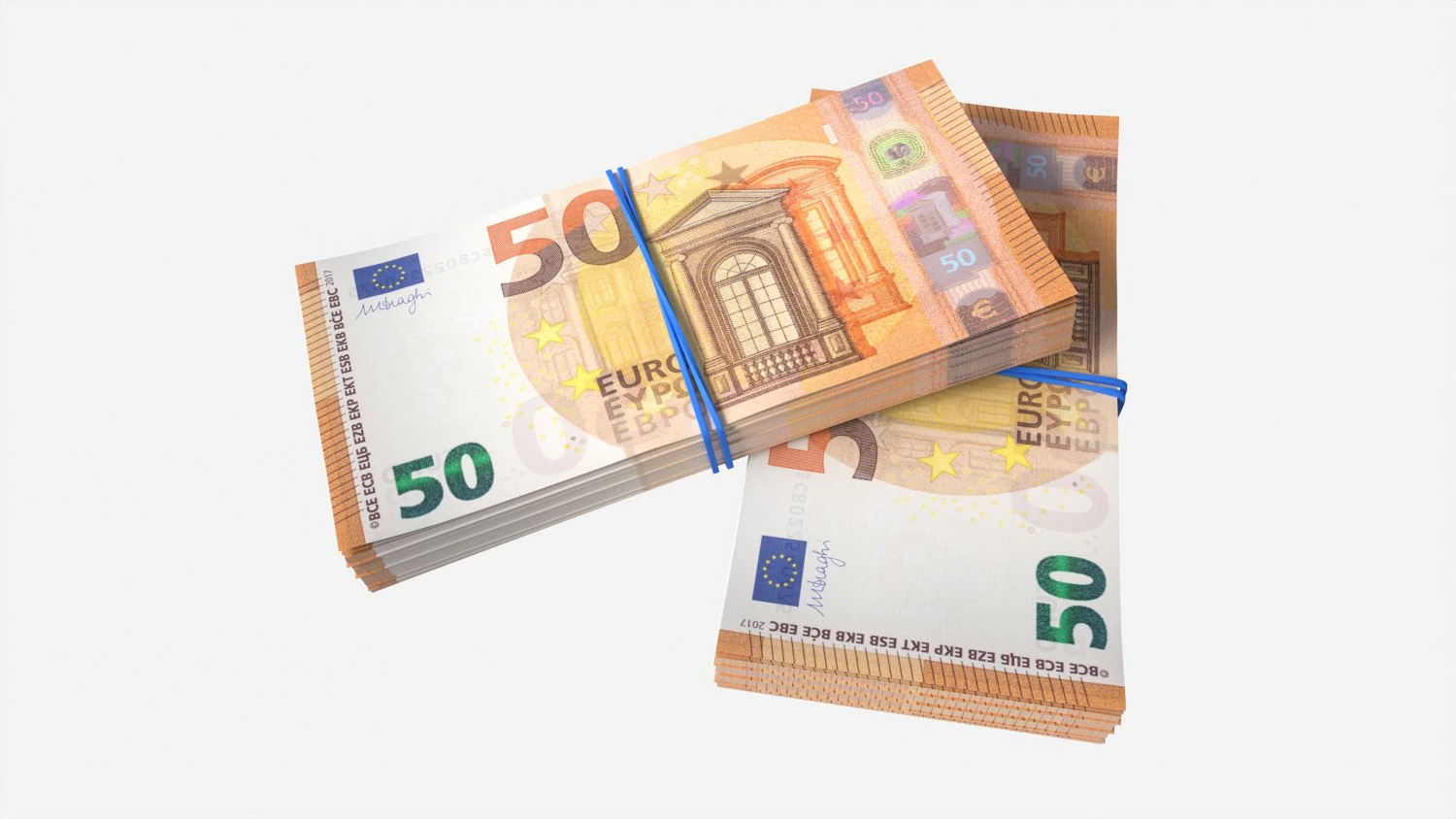 Euro banknote bundles tied with rubbers 3D Model .c4d .max .obj .3ds .fbx .stl .blend 