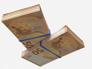 Euro banknote bundles tied with rubbers 3D Model