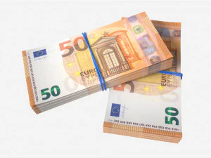Euro banknote bundles tied with rubbers 3D Model