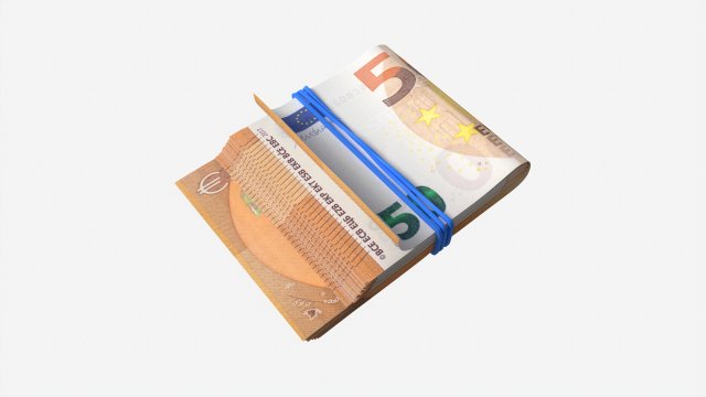 Euro banknote stack tied with rubber 3D Модель .c4d .max .obj .3ds .fbx .stl .blend 