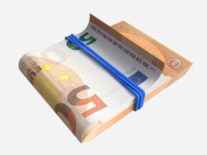 Euro banknote stack tied with rubber 3D Модель