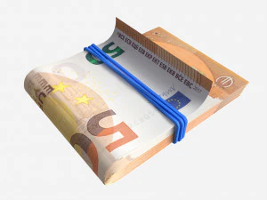 Euro banknote stack tied with rubber 3D Model