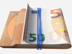 Euro banknote stack tied with rubber 3D Модель
