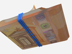 Euro banknote stack tied with rubber 3D Model