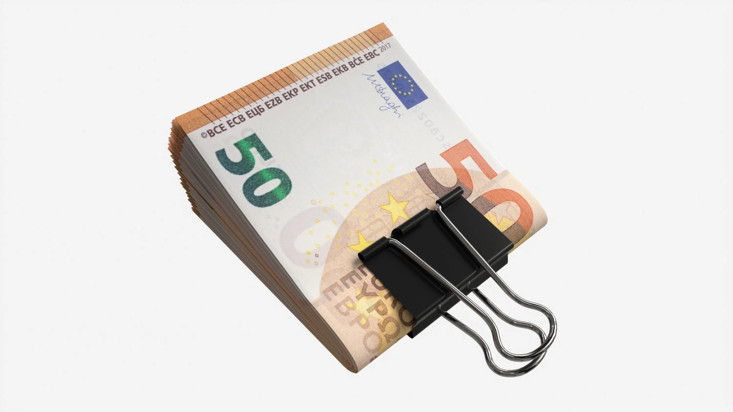 Euro banknotes folded with clip 01 3D Model .c4d .max .obj .3ds .fbx .stl .blend 