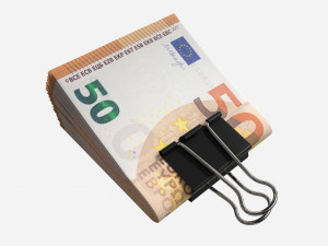 Euro banknotes folded with clip 01 3D Model