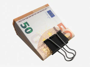 Eurobankbiljetten gevouwen met clip 01 3D Model