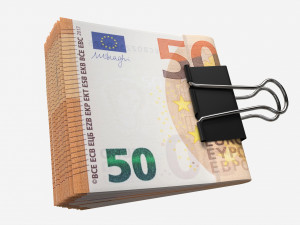 Euro banknotes folded with clip 01 3D Model