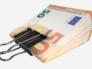 Euro banknotes folded with clip 01 3D Model